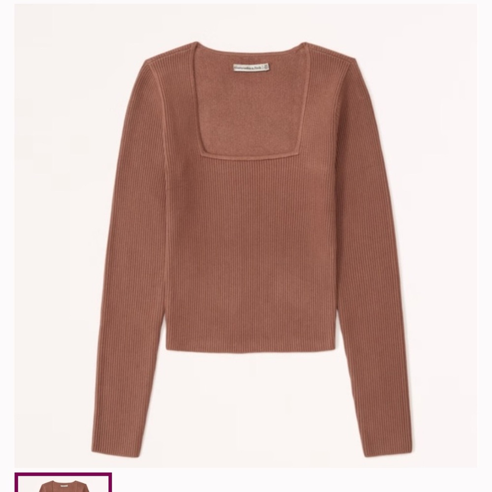 Abercrombie cropped square neck ribbed sweater in mauve - Picture 3 of 3